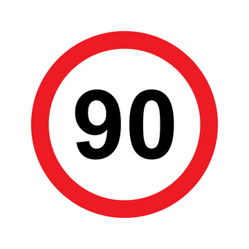 Speed limit sign vector illustration. 90 km icon. Abstract street traffic pictogram. Isolated road signal of circle shape, signboard with black number of maximum speed of cars on highway