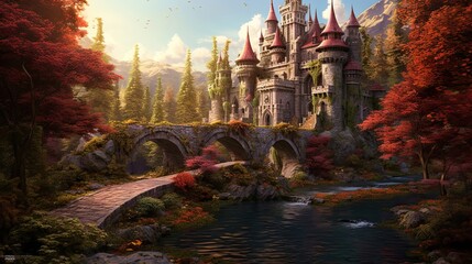 Majestic turrets, secretive drawbridges, fairytale castle, enchanting secrets, inviting visitors, magical charm. Generated by AI.