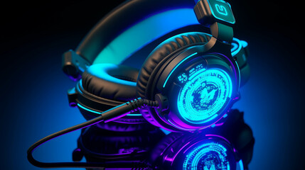 headphones on blue high definition photographic creative image