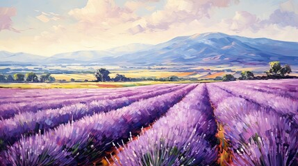 Provence's golden sun, sprawling lavender fields, ethereal beauty, nature's essence, serenity. Generated by AI.