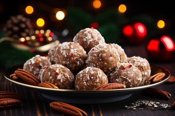 Fototapeta na wymiar Delicious unbaked sweet balls with a delightful blend of walnut, cocoa, and almond ingredients