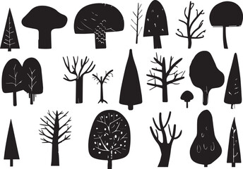 Set Trees. Hand drawn vector illustration