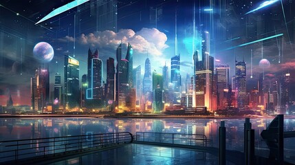 Modern, dynamic, technologically advanced, glowing, urban, futuristic architecture, skyline, illuminated streets, nocturnal, dazzling, cyberpunk. Generated by AI.
