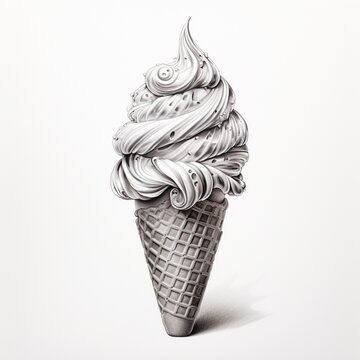 Pencil sketch nice cone ice cream images Generative AI