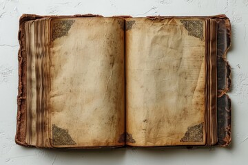 Ancient open book on white background isolated