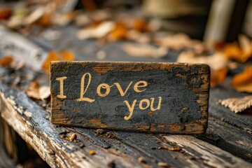 I Love You carved in wood for romatic message on Valentine's Day
