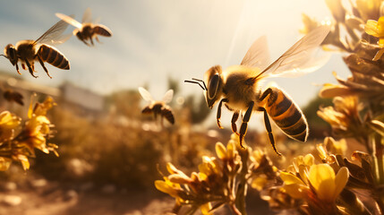 Flying bees low depth of focus