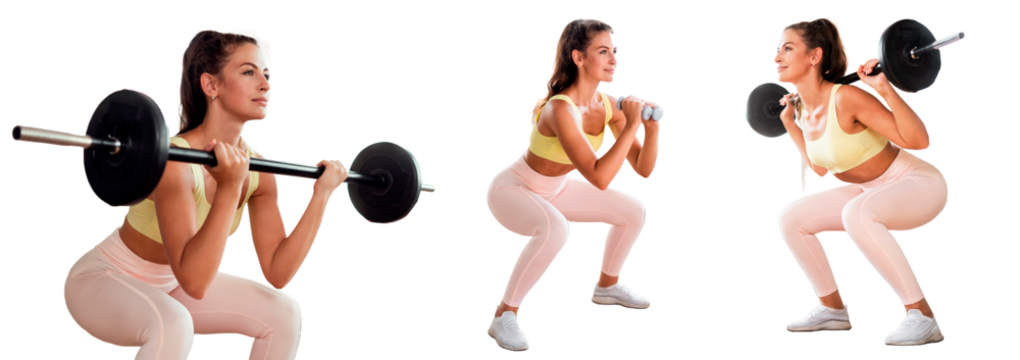 A young woman in sportswear warm-up workout uses fitness equipment dumbbells and squats. The concept of sport. Transparent background, isolated. - Powered by Adobe