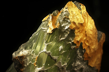Obraz premium Zakharovite is a rare precious natural stone on a black background. AI generated.