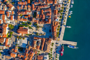 View of the sea and boats in the harbor. Makarska, Croatia	