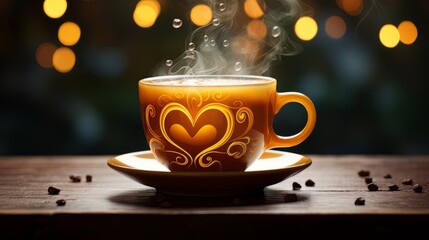 Obraz premium Beautiful steamy heart shapes rising from fresh cup of coffee