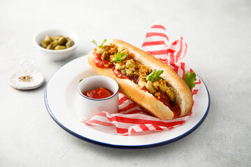 Traditional hot dog with pickles