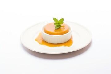 flan dessert with caramel topping on a white background