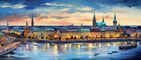 Warsaw City Beautiful Panorama view - obrazy, fototapety, plakaty