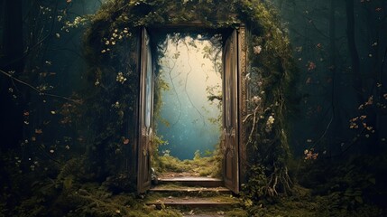 Veiled doorway to an otherworldly realm, concealed in plain view. Enigmatic entrance, hidden gateway, transcendent access. Generated by AI. - obrazy, fototapety, plakaty