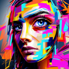 Colorful Abstract Portrait of Woman, Artistic Modern Art