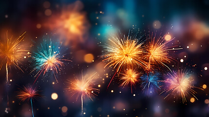 Fototapeta premium Beautiful creative holiday background with fireworks and sparkles