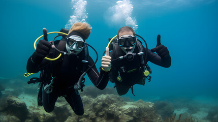 Fototapeta na wymiar Scuba divers underwater