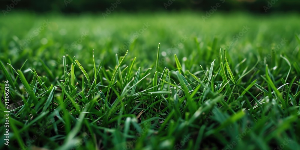 Poster A close-up view of a field of vibrant green grass. Suitable for various projects and designs