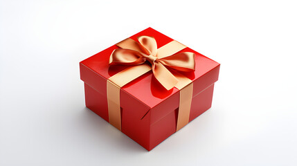 red gift box with golden ribbon Isolated on white background.