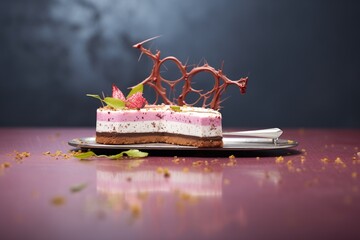 raspberry cheesecake with chocolate shavings on top