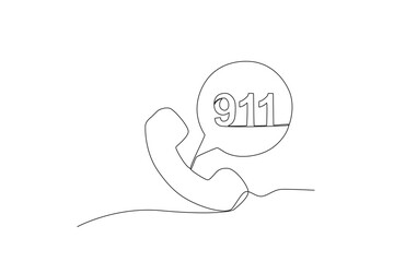 One continuous line drawing of Call the emergency number 911. Single line draw vector graphic design illustration.
