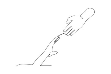 One continuous line drawing of Helping hands. Single line draw vector graphic design illustration.
