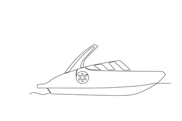 One continuous line drawing of Sar team boat. Single line draw vector graphic design illustration.
