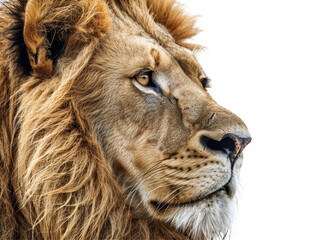 Lion Face Shot Isolated on Transparent or White Background, PNG