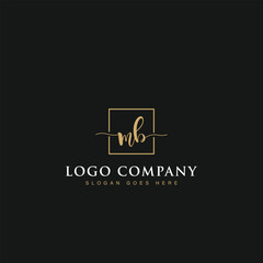 Luxurious minimalist elegant sophisticated Initials letters MB linked inside square line box vector logo designs inspirations in gold colors for brand, hotel, boutique, jewelry, restaurant or company 