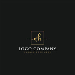 Luxurious minimalist elegant sophisticated Initials letters WB linked inside square line box vector logo designs inspirations in gold colors for brand, hotel, boutique, jewelry, restaurant or company 