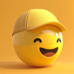 The cute happy emoji wearing a baseball cap