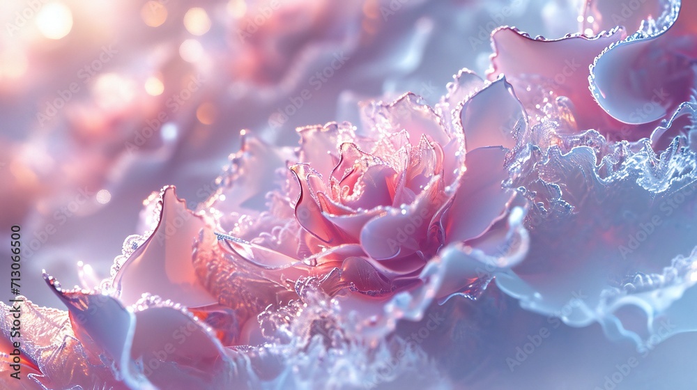 Wall mural rose petals adorned with frost and cold snowflakes, embodying winter's grace.