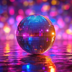 Obraz premium Disco ball on colorful bokeh background. 