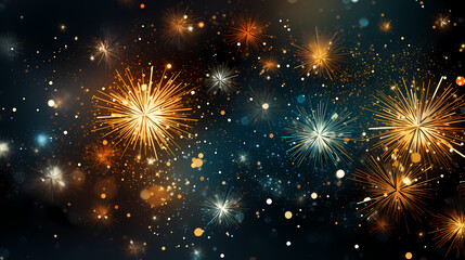 Happy New Year, burning fireworks with bokeh light background