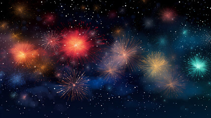 Naklejka premium Happy New Year, burning fireworks with bokeh light background