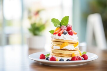 vegan pancake stack with coconut whipped cream