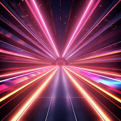 Futuristic Neon Tunnel with Vibrant Lights and Starry Sky