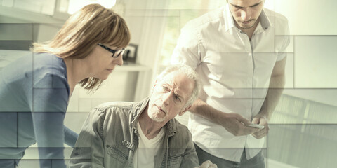 Obraz premium Business people working together, geometric pattern