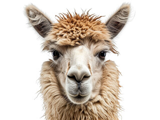 Llama Face Shot Isolated on Transparent or White Background, PNG