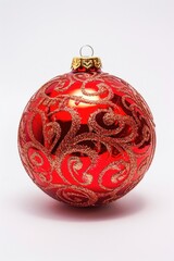 A festive red and gold Christmas ornament on a clean white background. Perfect for holiday decorations and greeting cards