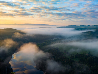 View of Vltava river. Meander from Solenice , aerial drone pic, Czech Republic