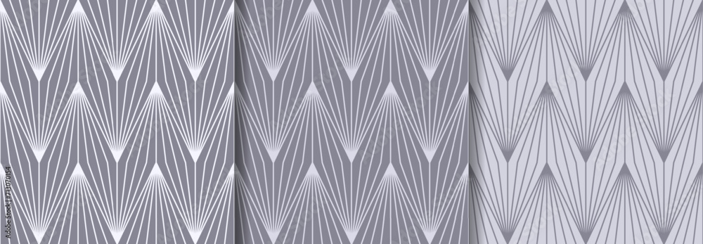 Canvas Prints Set of 3 seamless geometric patterns in gray color. Linear vector design.