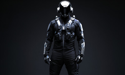 Fototapeta na wymiar Sci-Fi Concept Art, Futuristic Soldier in Detailed Armor, Military, Futurism, Dark Aesthetics