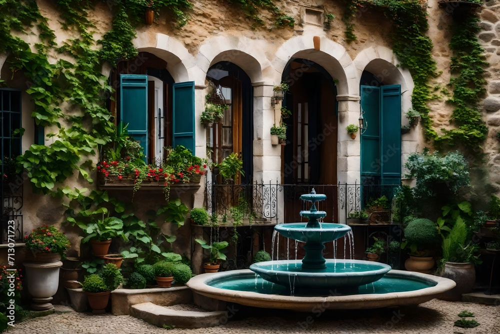 Poster fountain in the garden