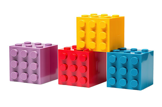 Plastic toy blocks isolated on PNG Background. Generative Ai.