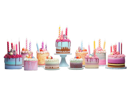 Set of bright colorful cakes isolated on PNG Background. Generative Ai.