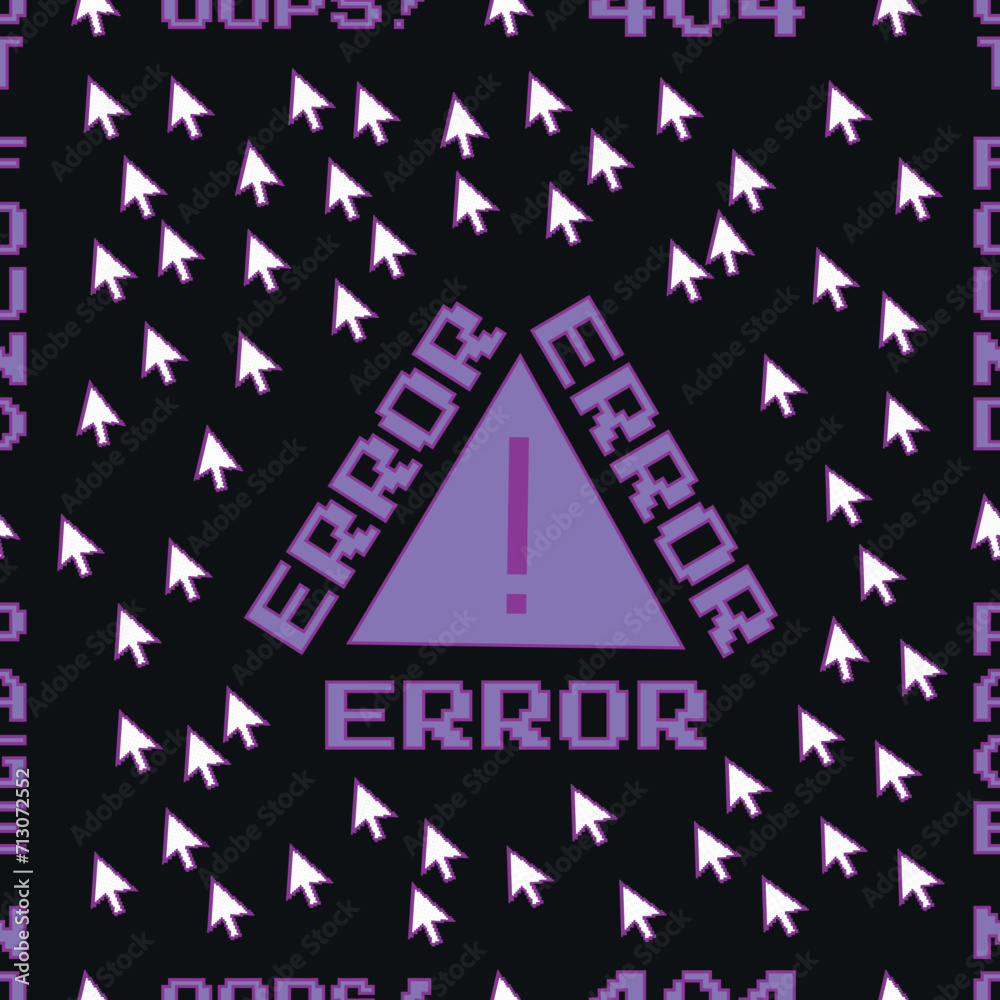 Poster seamless pattern with error message in y2k style on a black background. template for card, fabric, t