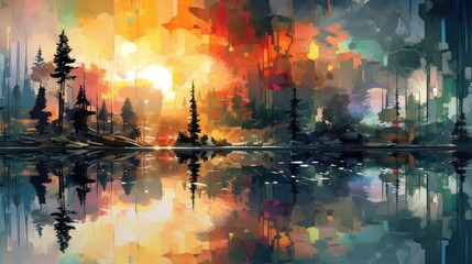 Abstract paint landscape theme. Painting style background