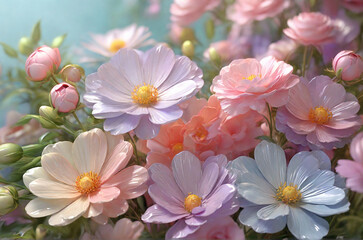 Pastel colours spring flowers